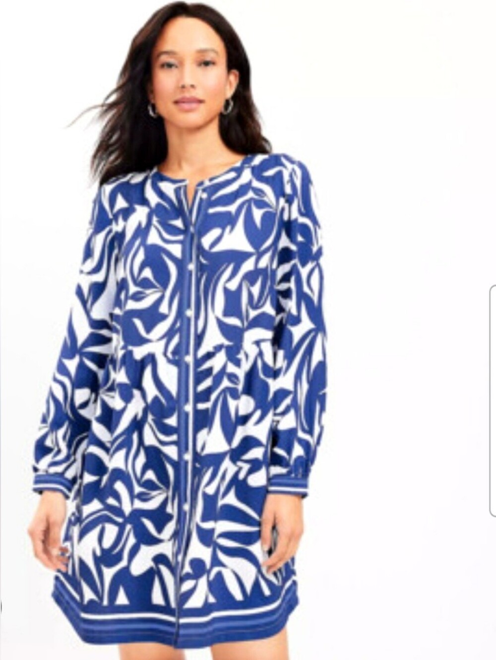 Loft Dress Blue White Button Down Long Sleeve Artful